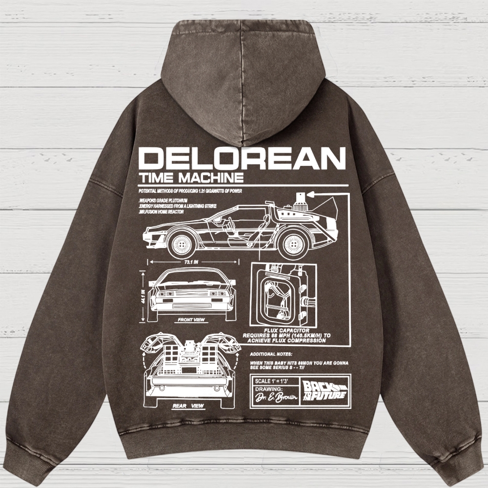 Time Machine Technical Diagram Retro Washed Hoodies