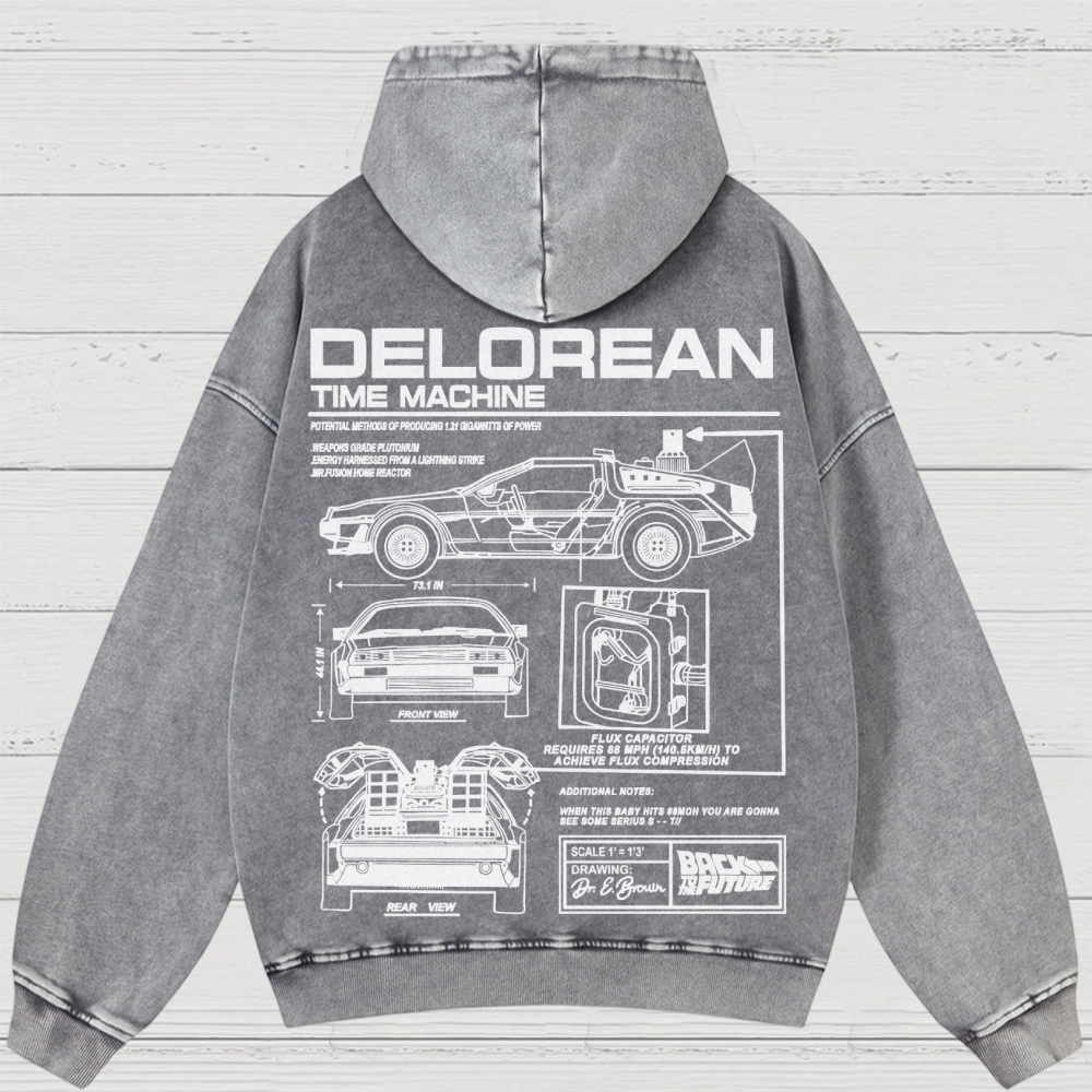 Time Machine Technical Diagram Retro Washed Hoodies