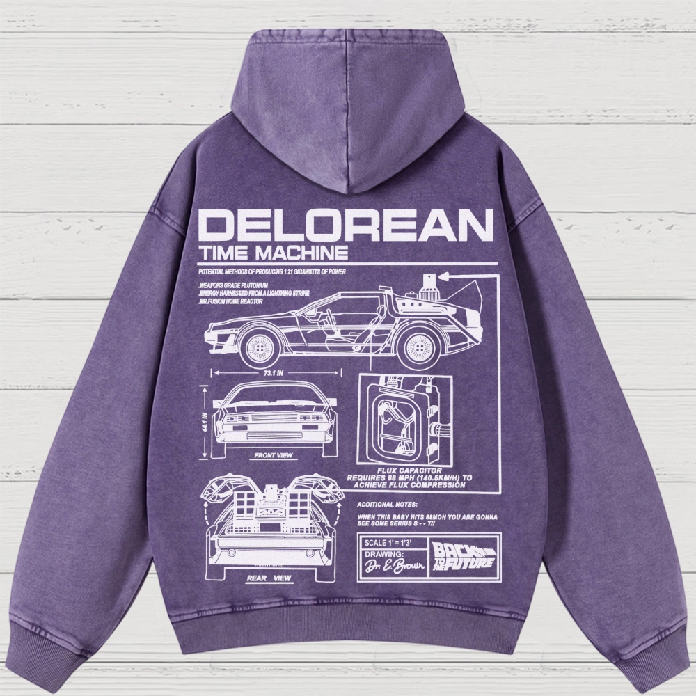 Time Machine Technical Diagram Retro Washed Hoodies