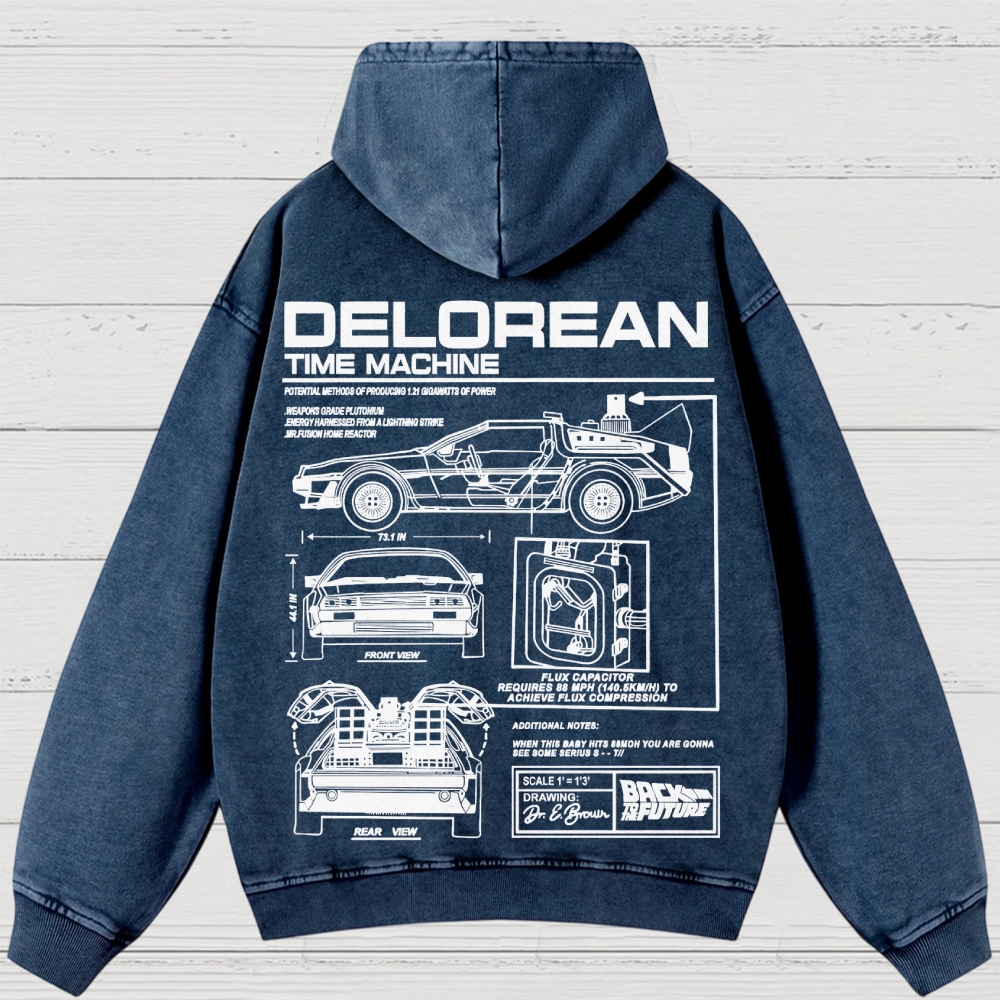 Time Machine Technical Diagram Retro Washed Hoodies