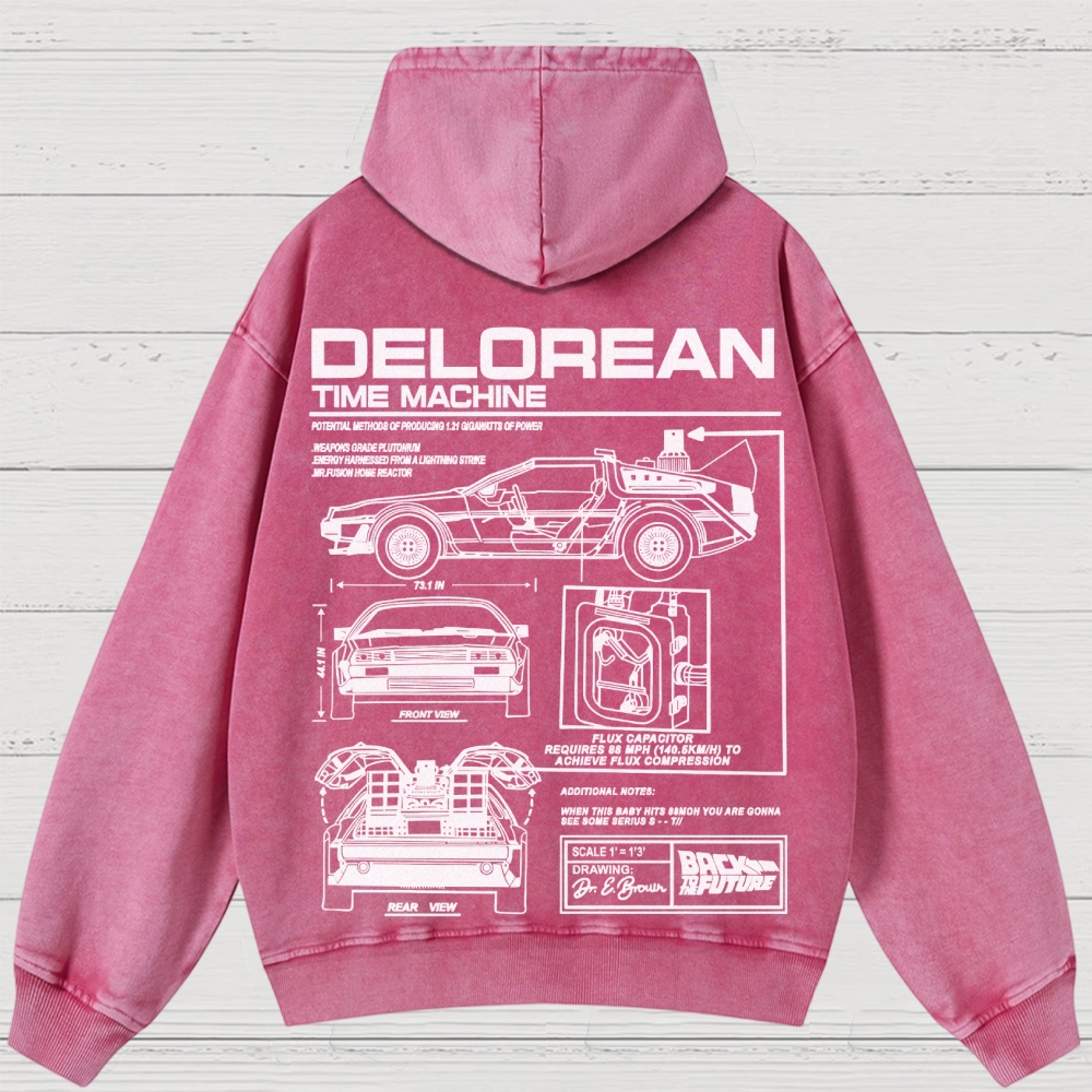 Time Machine Technical Diagram Retro Washed Hoodies