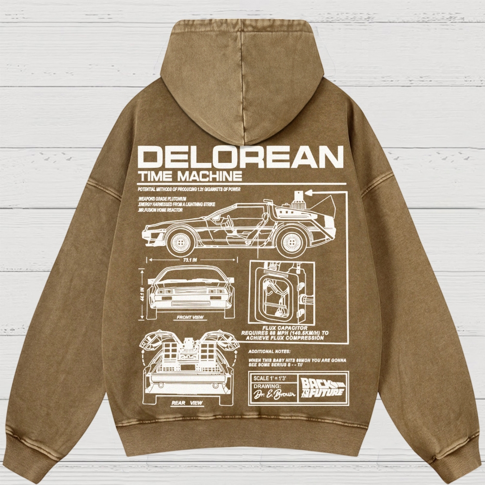 Time Machine Technical Diagram Retro Washed Hoodies