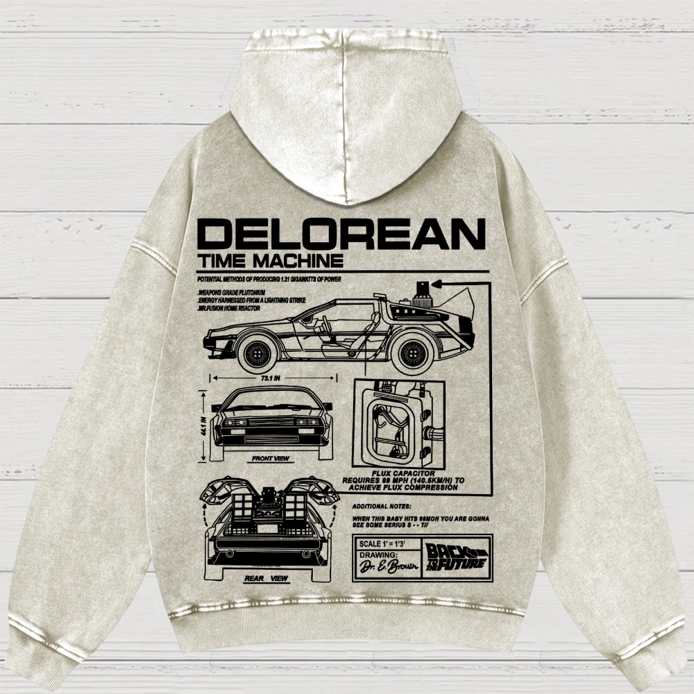 Time Machine Technical Diagram Retro Washed Hoodies