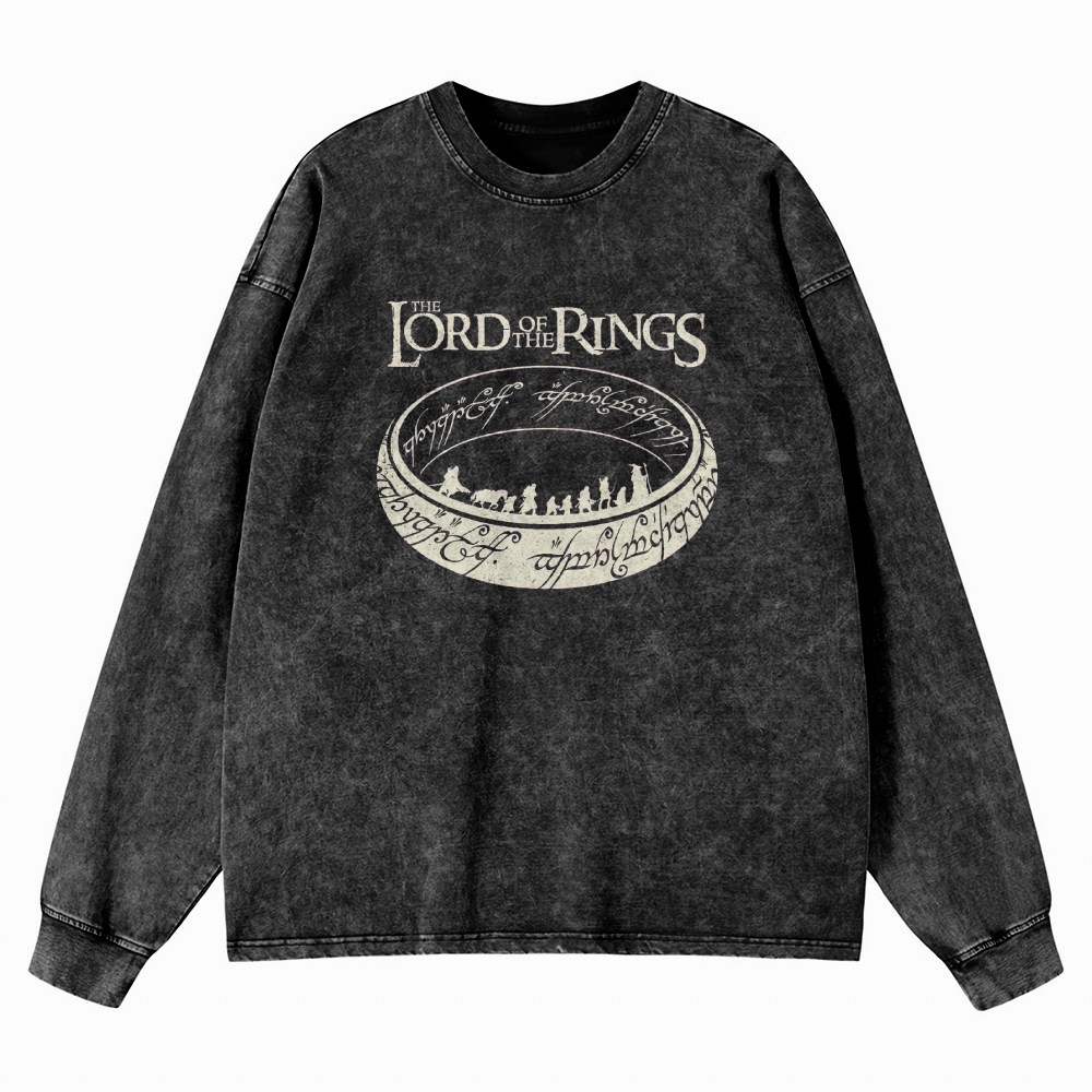 Epic Fantasy Ring & Fellowship Graphic Retro Washed Long-Sleeved T-Shirt