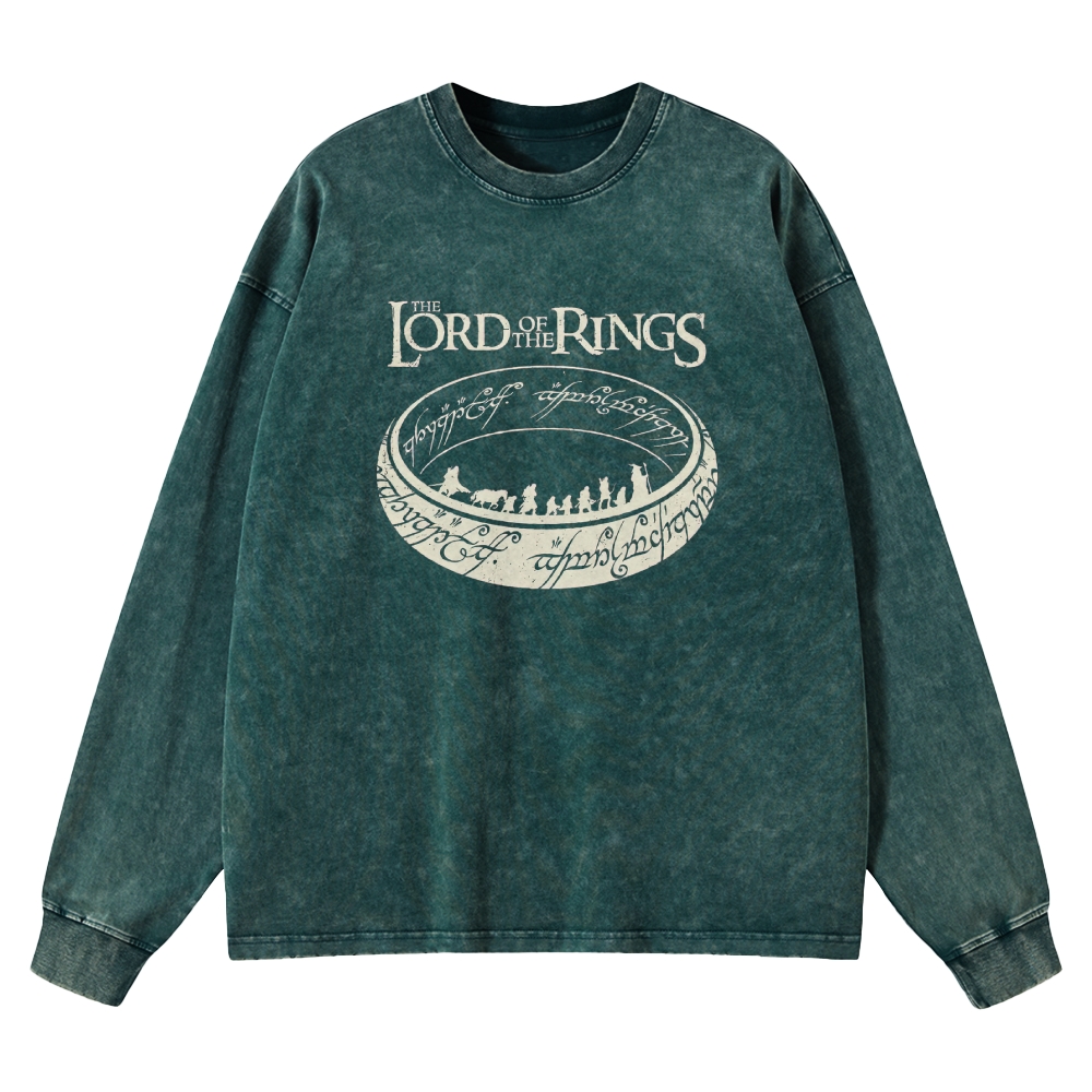 Epic Fantasy Ring & Fellowship Graphic Retro Washed Long-Sleeved T-Shirt