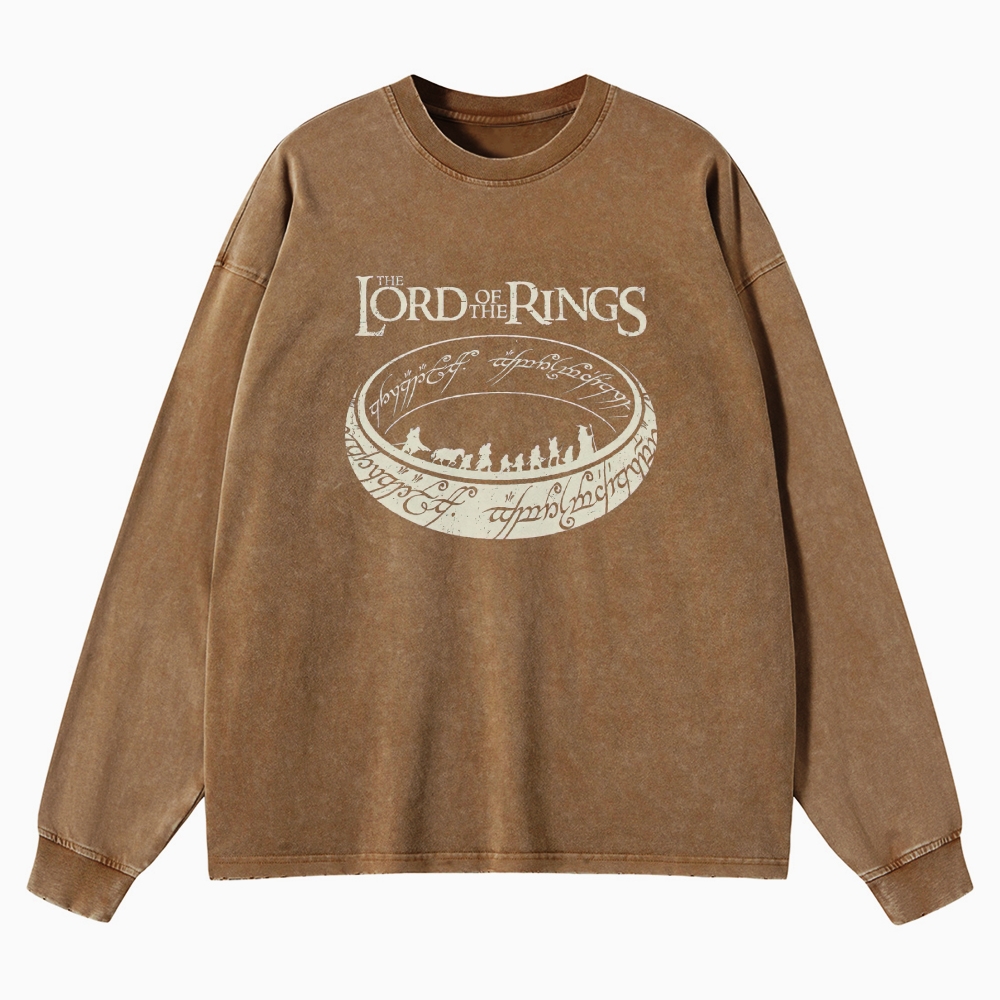 Epic Fantasy Ring & Fellowship Graphic Retro Washed Long-Sleeved T-Shirt