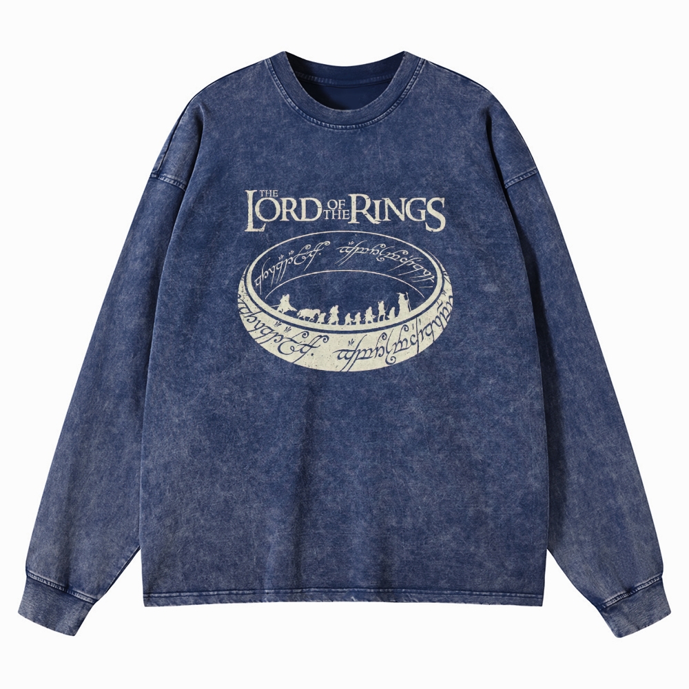 Epic Fantasy Ring & Fellowship Graphic Retro Washed Long-Sleeved T-Shirt