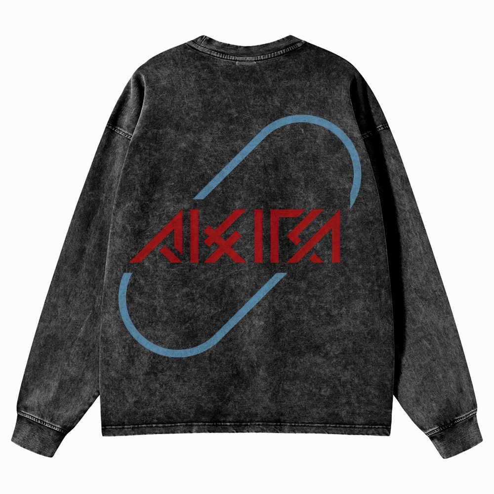 Cyberpunk Anime Typography Retro Washed Long-Sleeved T-Shirt