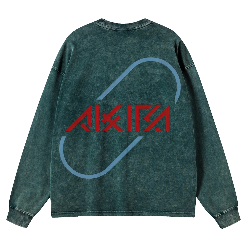 Cyberpunk Anime Typography Retro Washed Long-Sleeved T-Shirt