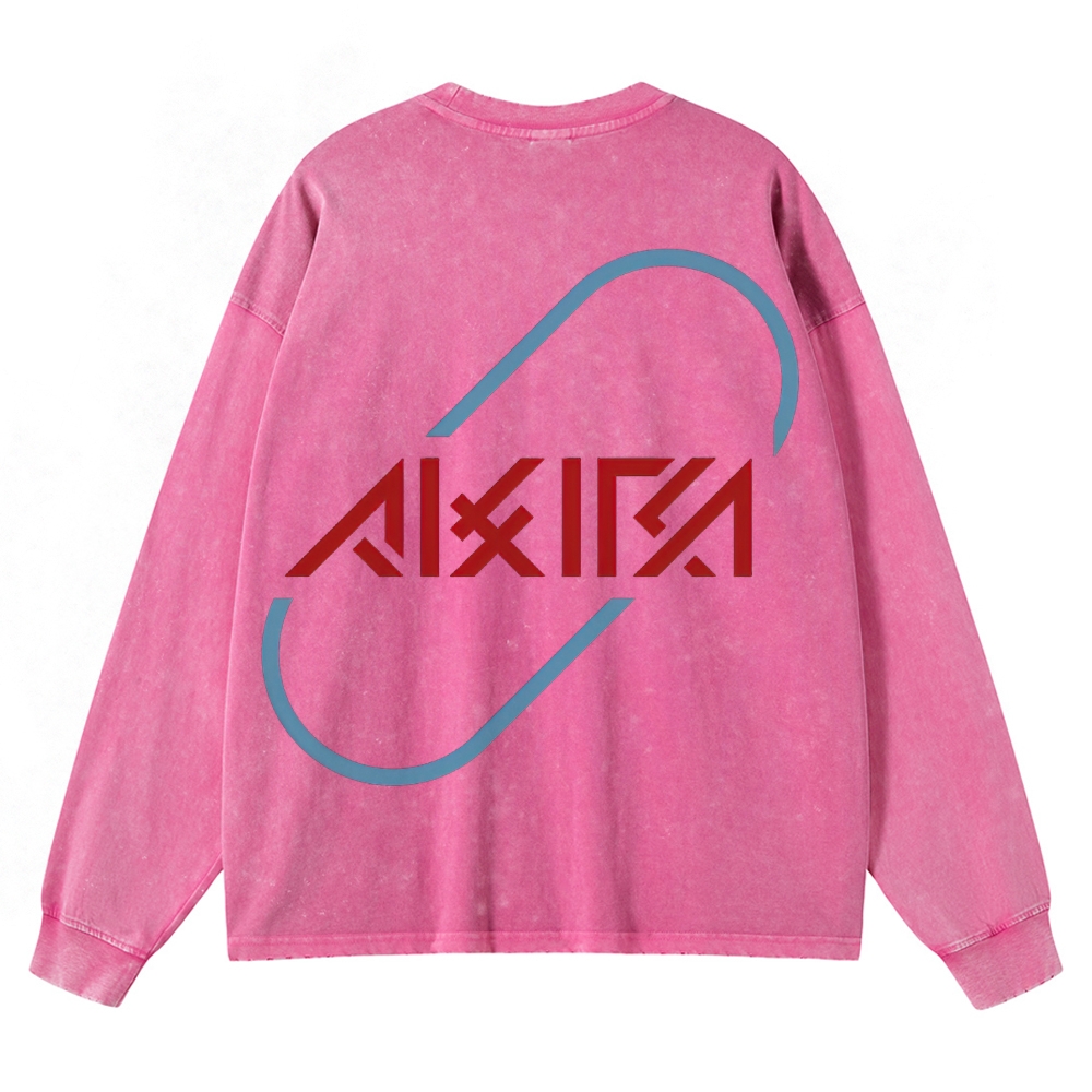 Cyberpunk Anime Typography Retro Washed Long-Sleeved T-Shirt