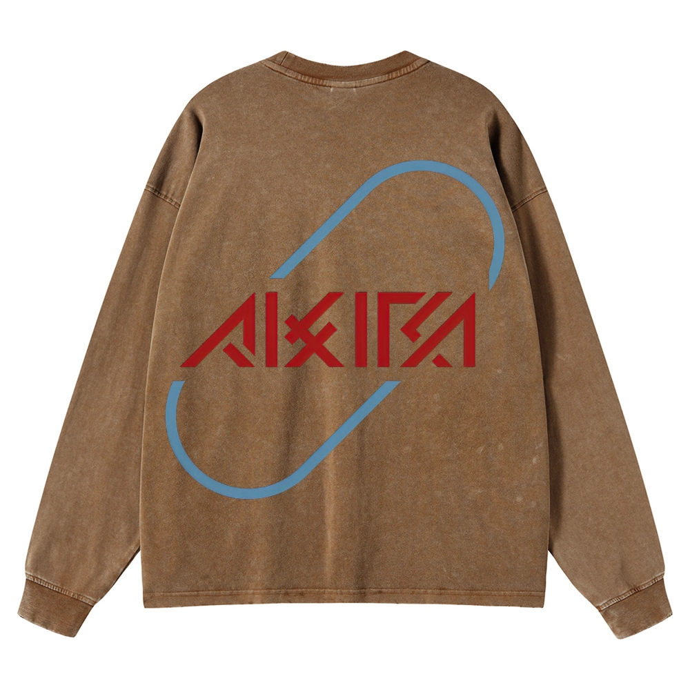 Cyberpunk Anime Typography Retro Washed Long-Sleeved T-Shirt