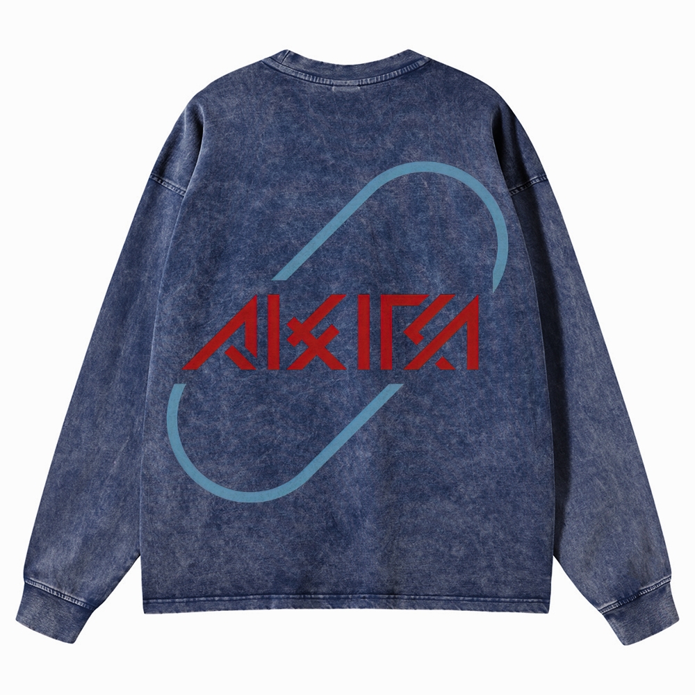 Cyberpunk Anime Typography Retro Washed Long-Sleeved T-Shirt