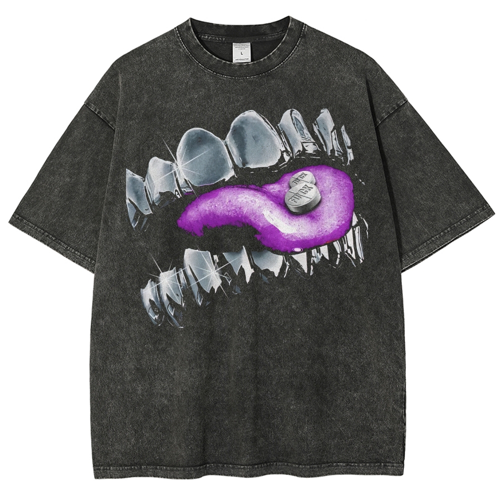 Trippy Tongue Metallic Teeth Washed T-Shirt 