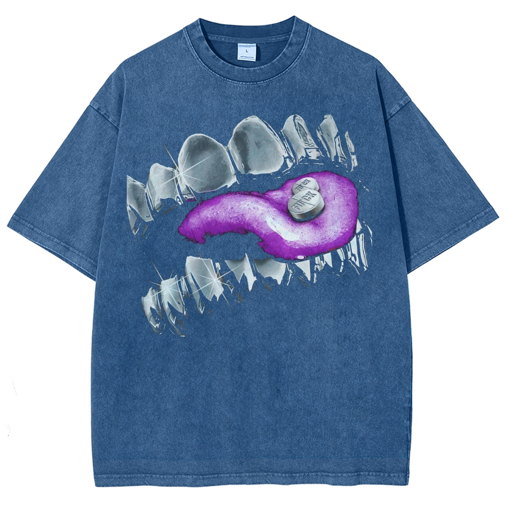 Trippy Tongue Metallic Teeth Washed T-Shirt 