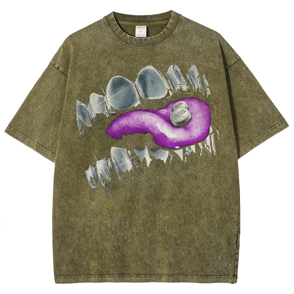 Trippy Tongue Metallic Teeth Washed T-Shirt 