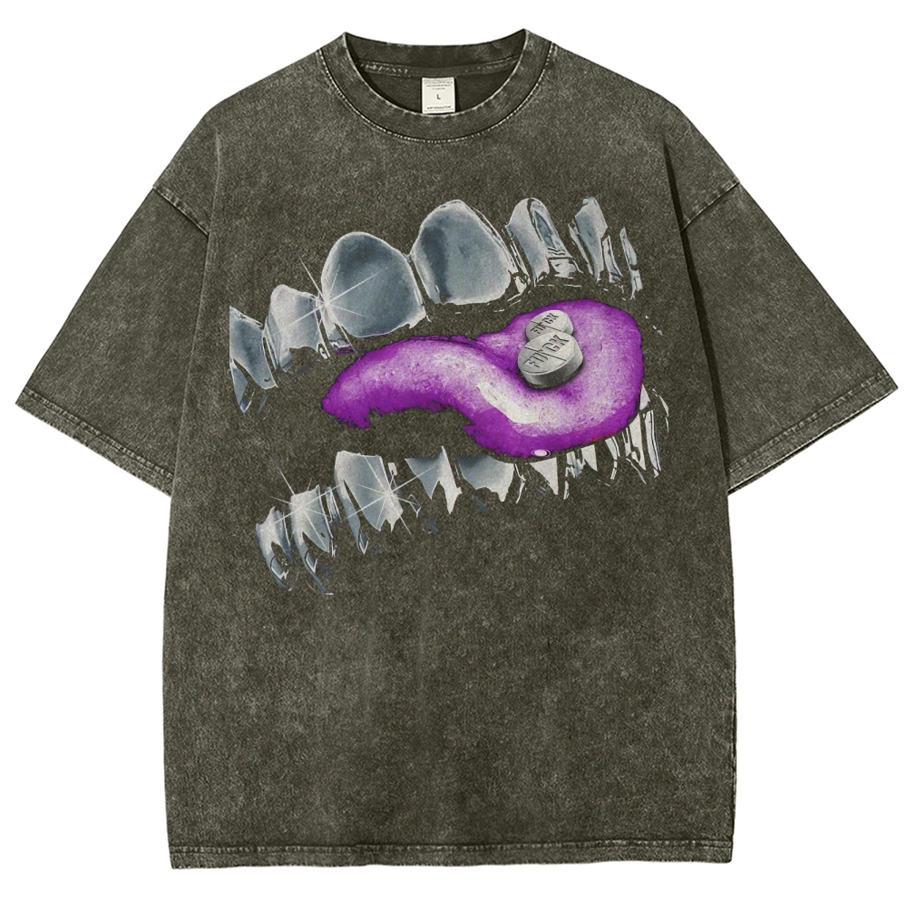 Trippy Tongue Metallic Teeth Washed T-Shirt 