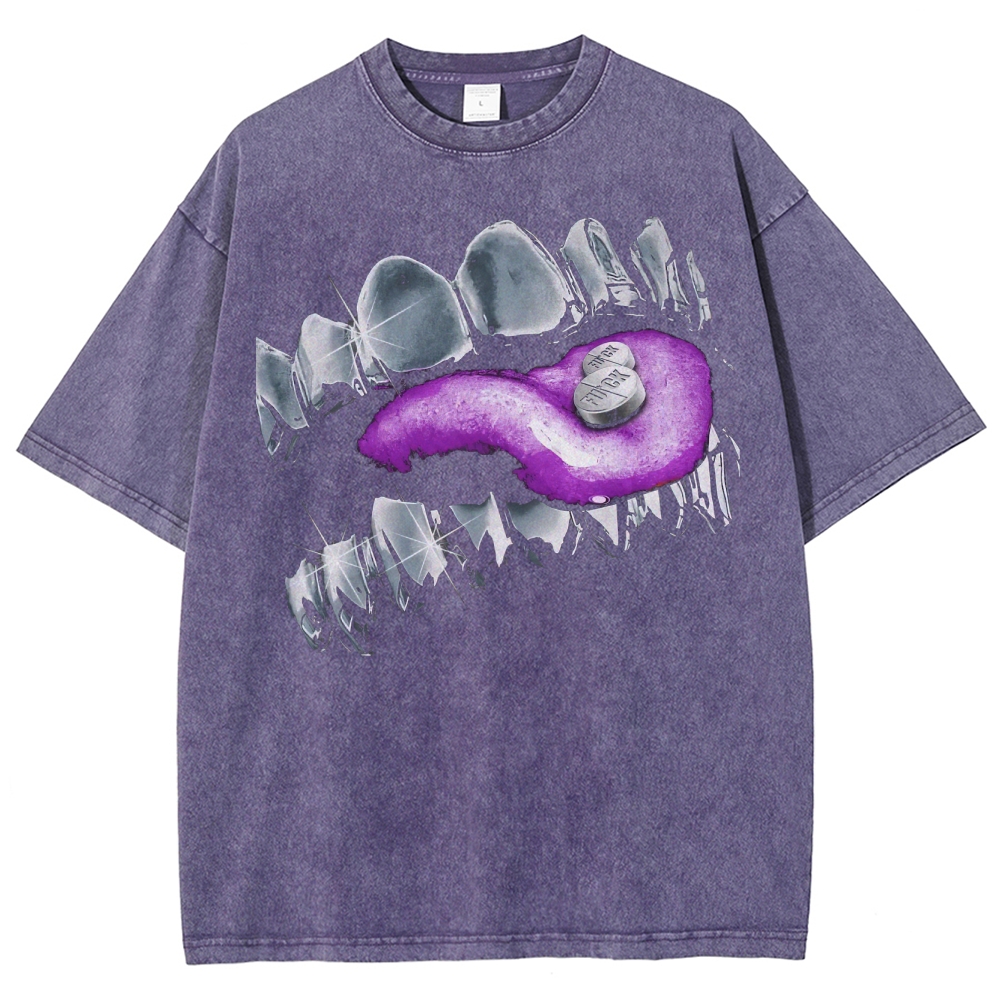 Trippy Tongue Metallic Teeth Washed T-Shirt 