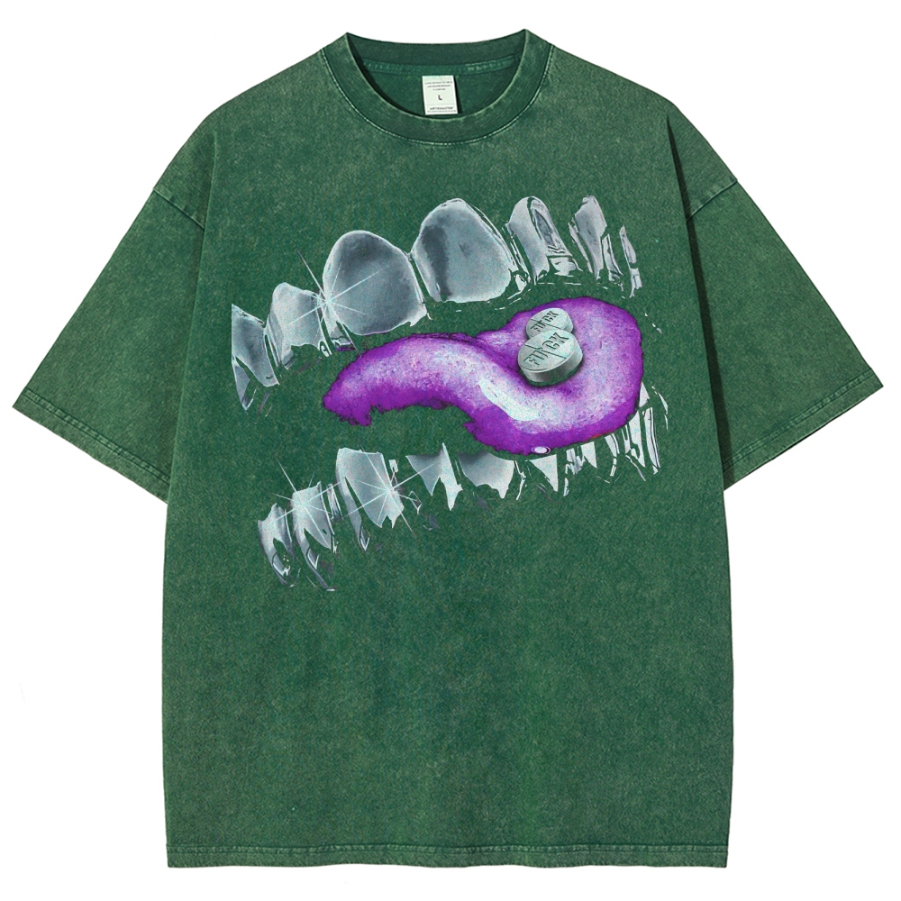 Trippy Tongue Metallic Teeth Washed T-Shirt 