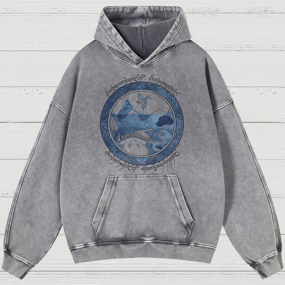 Epic Fantasy Landscape & Creature Graphic Retro Washed Hoodies