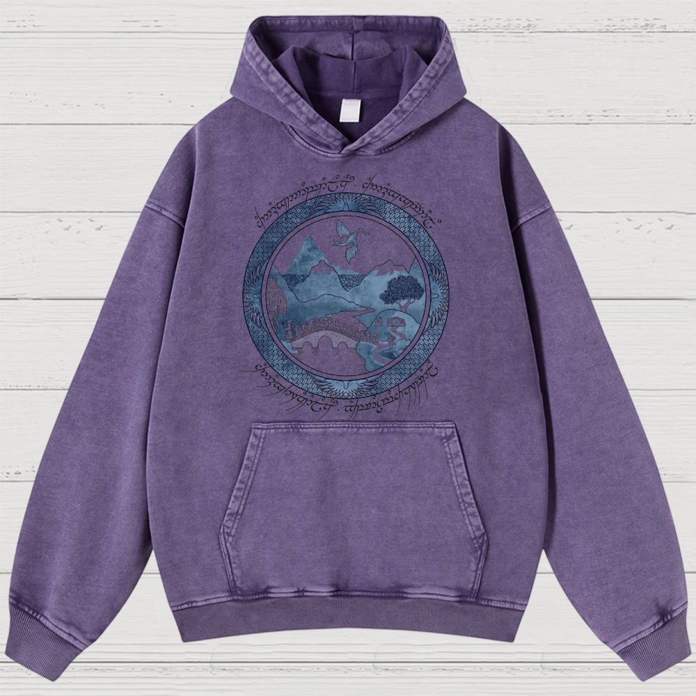 Epic Fantasy Landscape & Creature Graphic Retro Washed Hoodies
