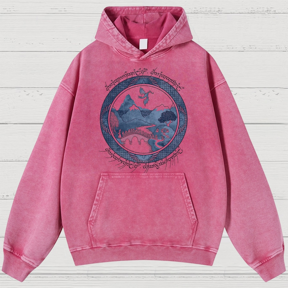 Epic Fantasy Landscape & Creature Graphic Retro Washed Hoodies