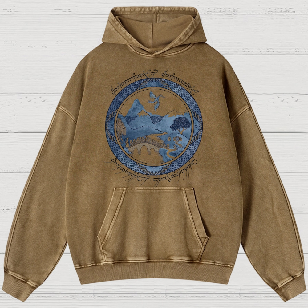 Epic Fantasy Landscape & Creature Graphic Retro Washed Hoodies