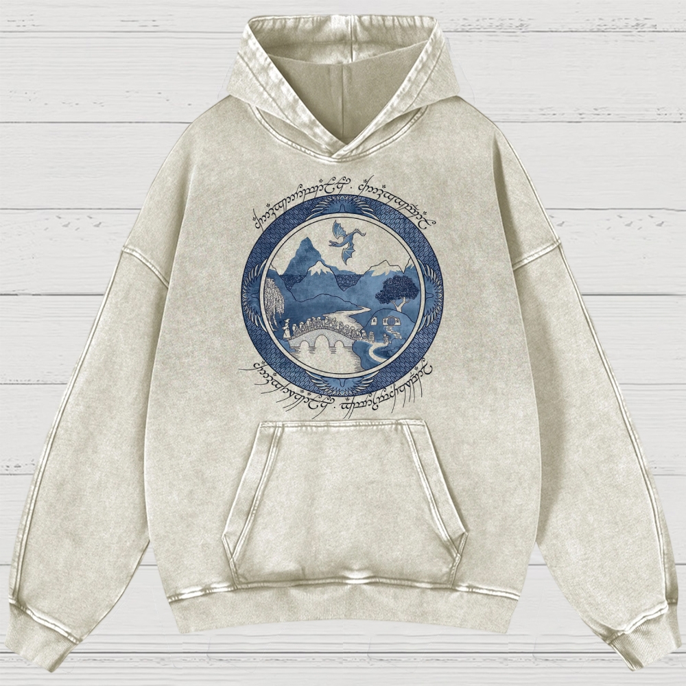 Epic Fantasy Landscape & Creature Graphic Retro Washed Hoodies