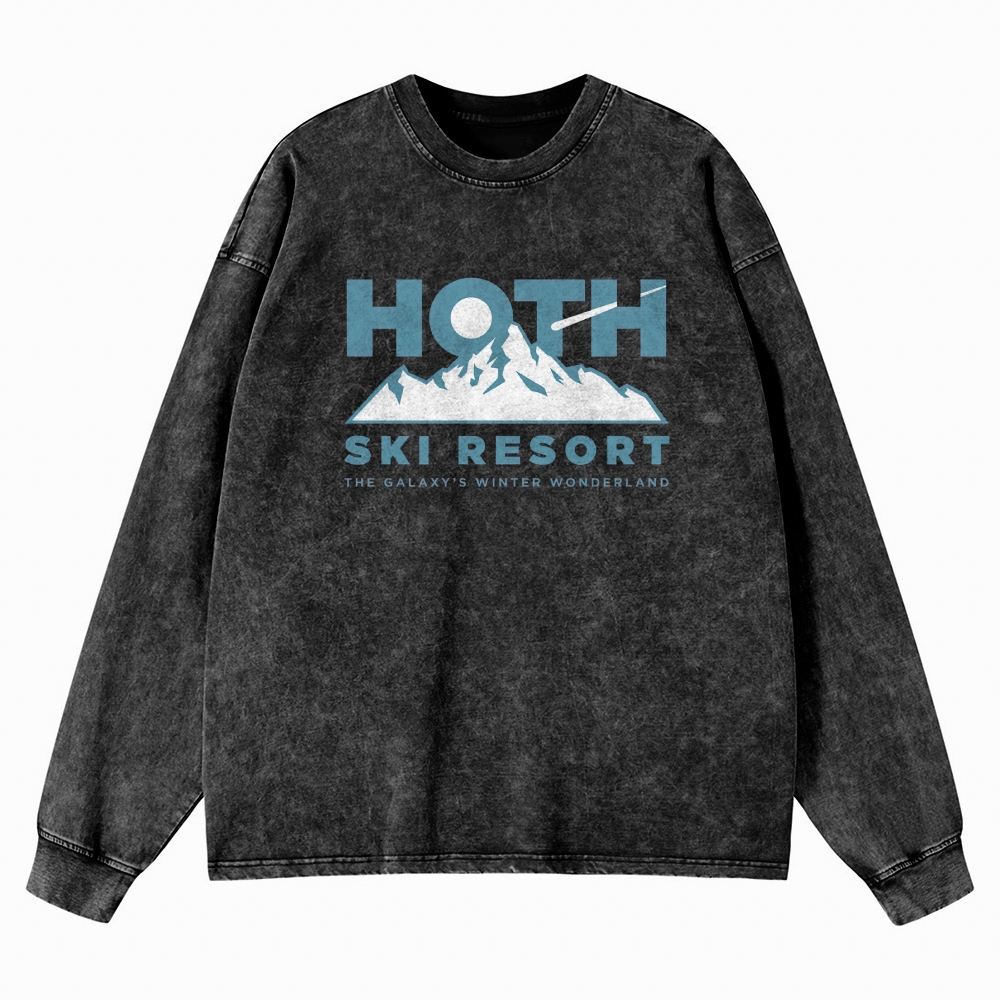 Sci-Fi Winter Resort Graphic Retro Washed Long-Sleeved T-Shirt