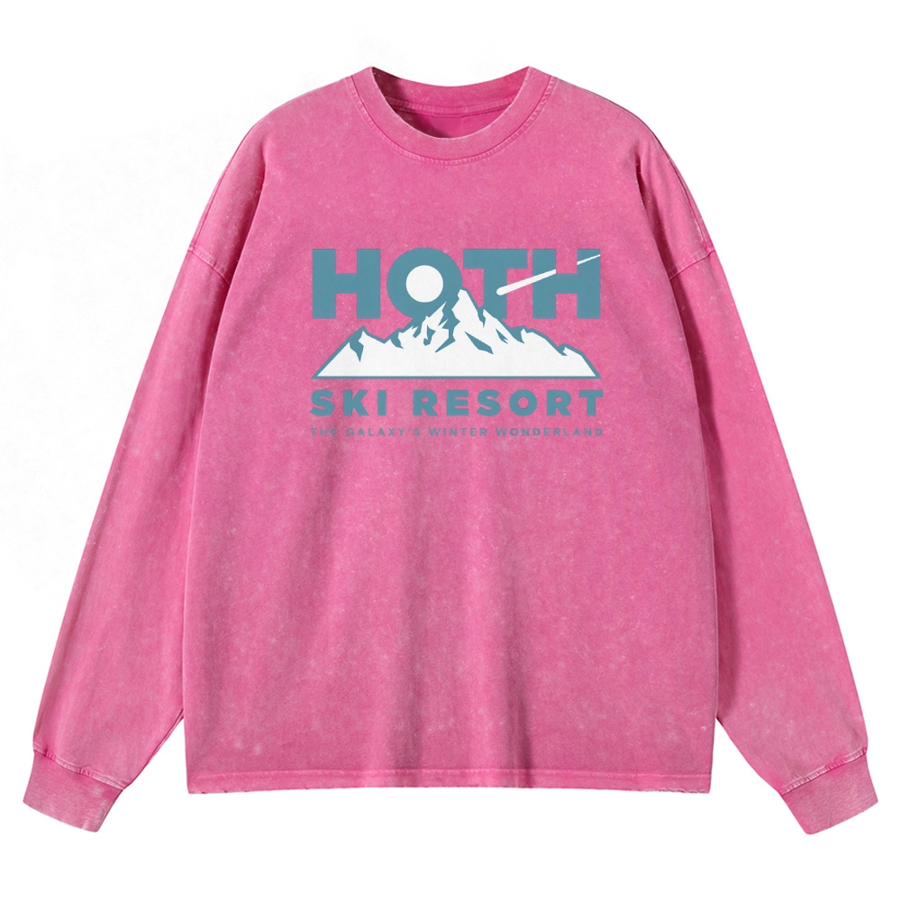 Sci-Fi Winter Resort Graphic Retro Washed Long-Sleeved T-Shirt
