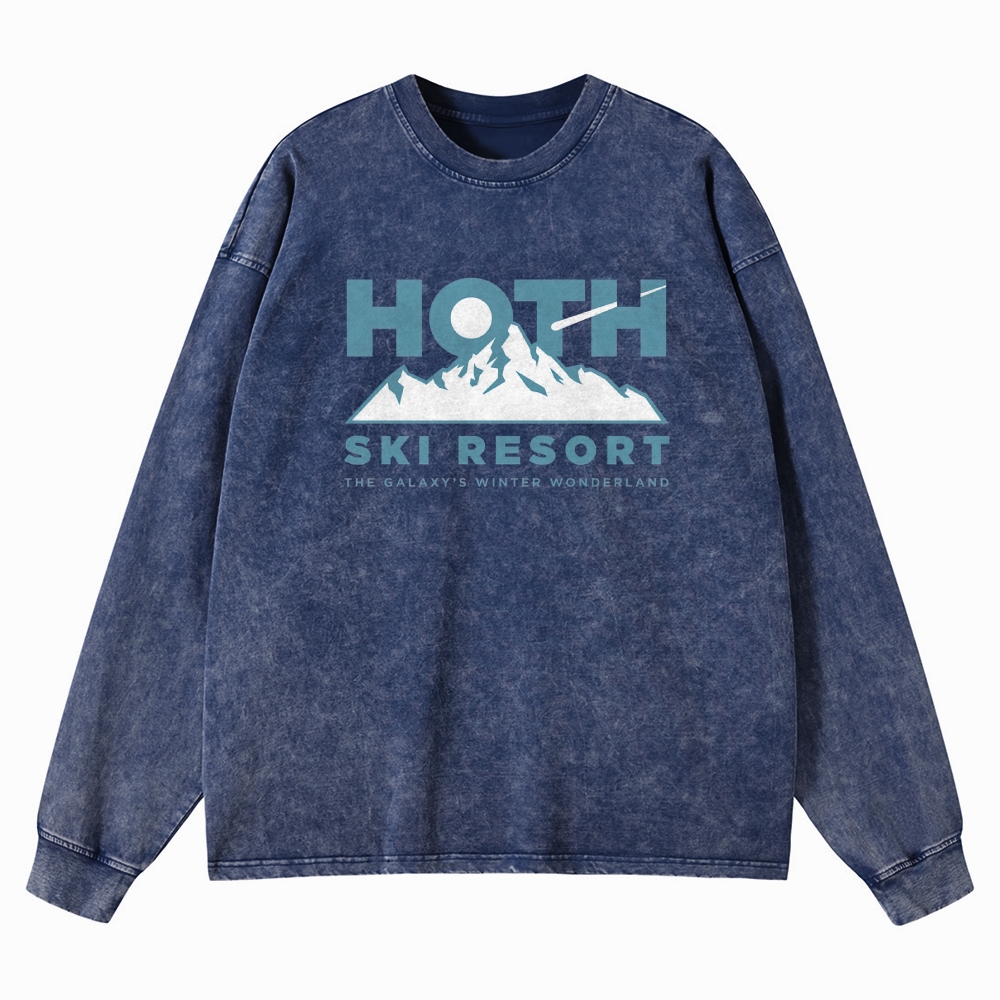 Sci-Fi Winter Resort Graphic Retro Washed Long-Sleeved T-Shirt