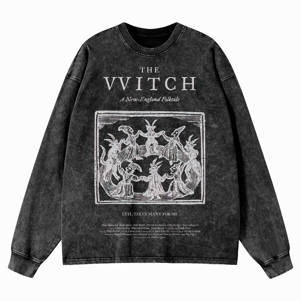 Folk Horror Witchcraft Graphic Retro Washed Long-Sleeved T-Shirt