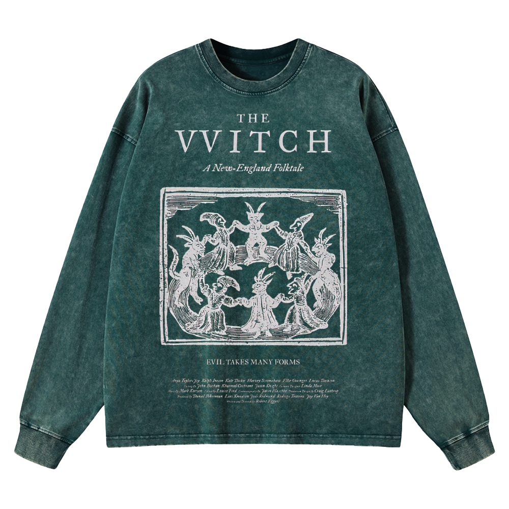 Folk Horror Witchcraft Graphic Retro Washed Long-Sleeved T-Shirt