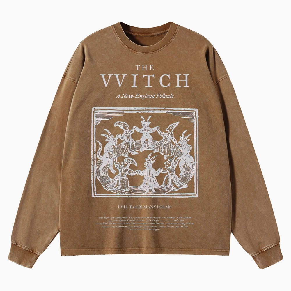 Folk Horror Witchcraft Graphic Retro Washed Long-Sleeved T-Shirt