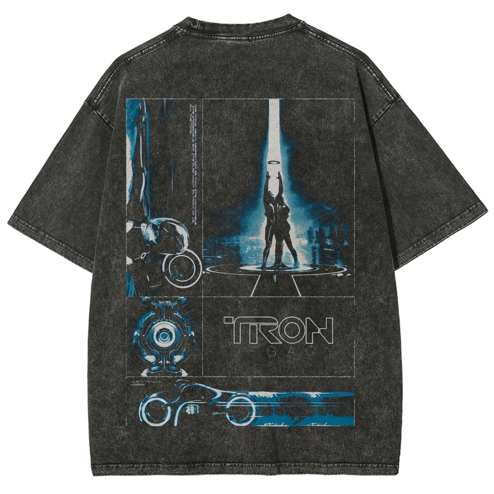 Sci-Fi Digital World Graphic Retro Washed T-Shirt