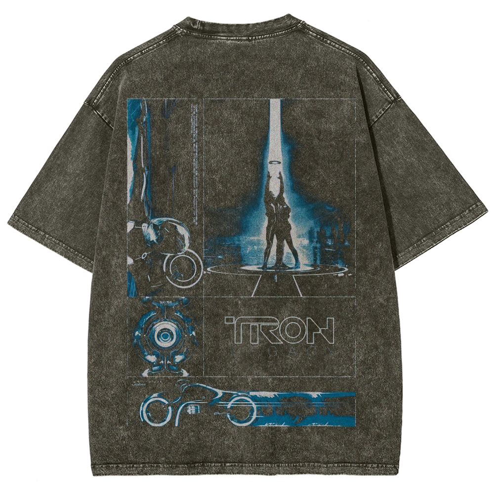 Sci-Fi Digital World Graphic Retro Washed T-Shirt