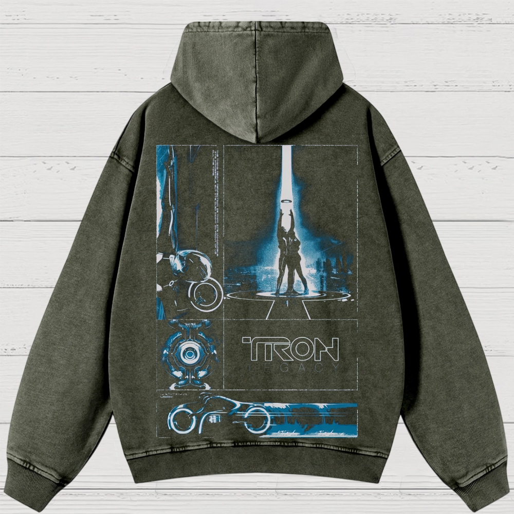 Sci-Fi Digital World Graphic Retro Washed Hoodies