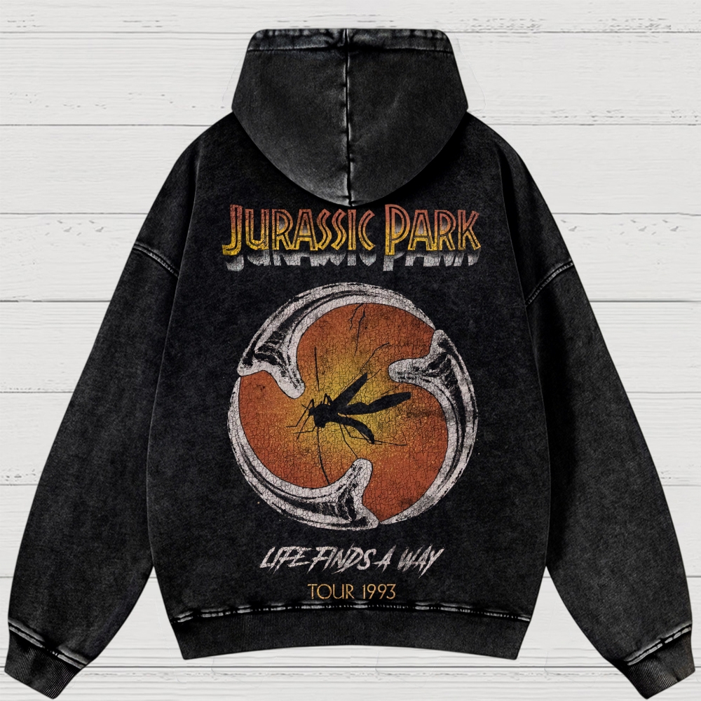 Prehistoric Insect & Slogan Graphic Retro Washed Hoodies