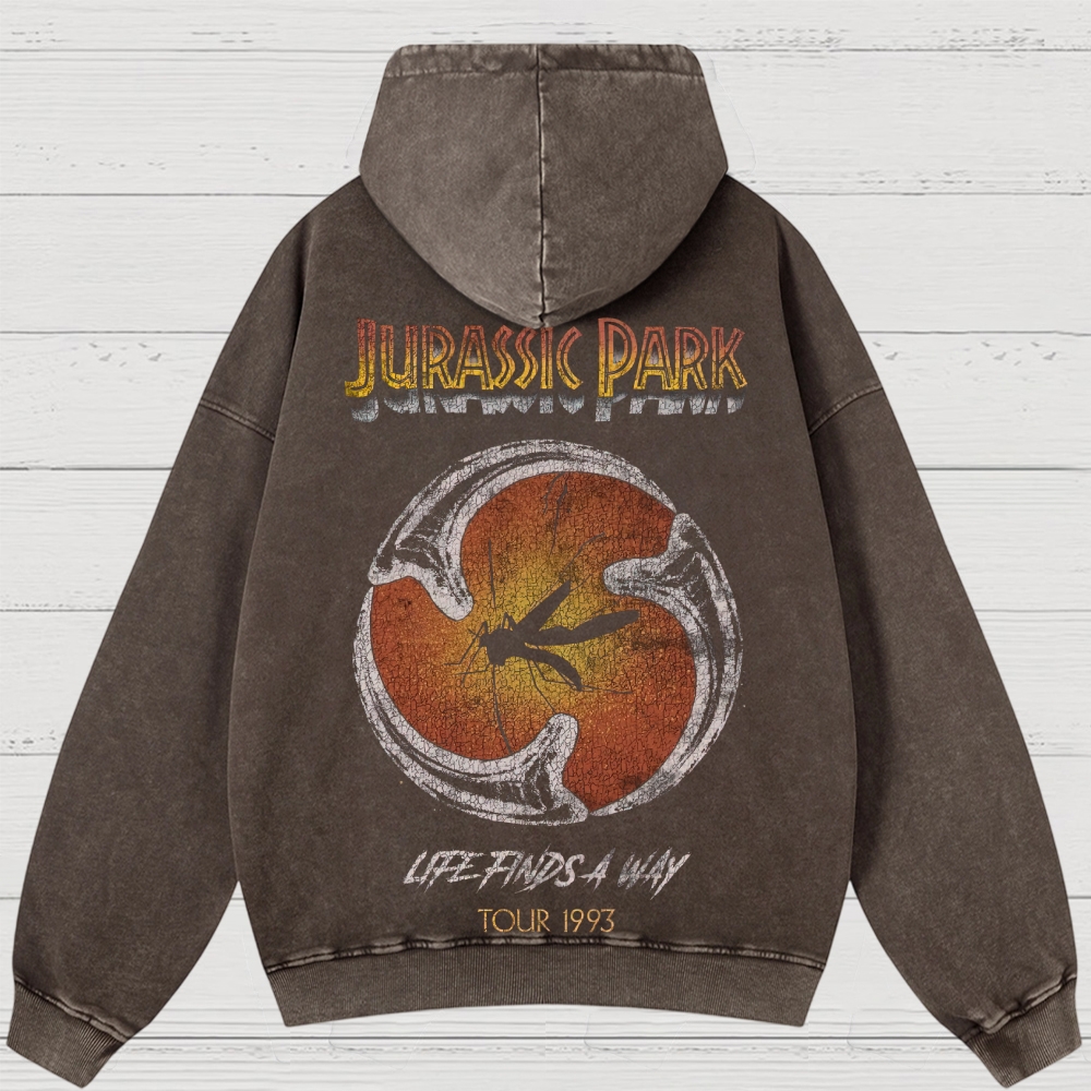 Prehistoric Insect & Slogan Graphic Retro Washed Hoodies