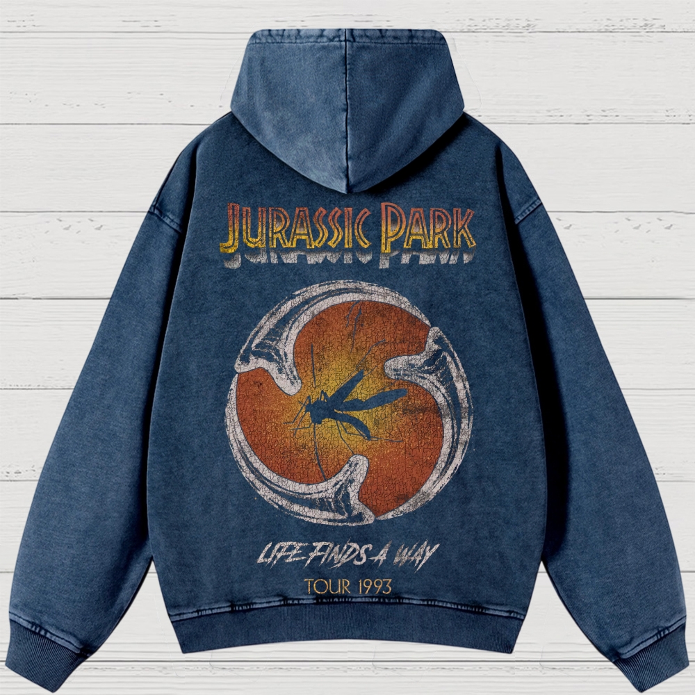 Prehistoric Insect & Slogan Graphic Retro Washed Hoodies