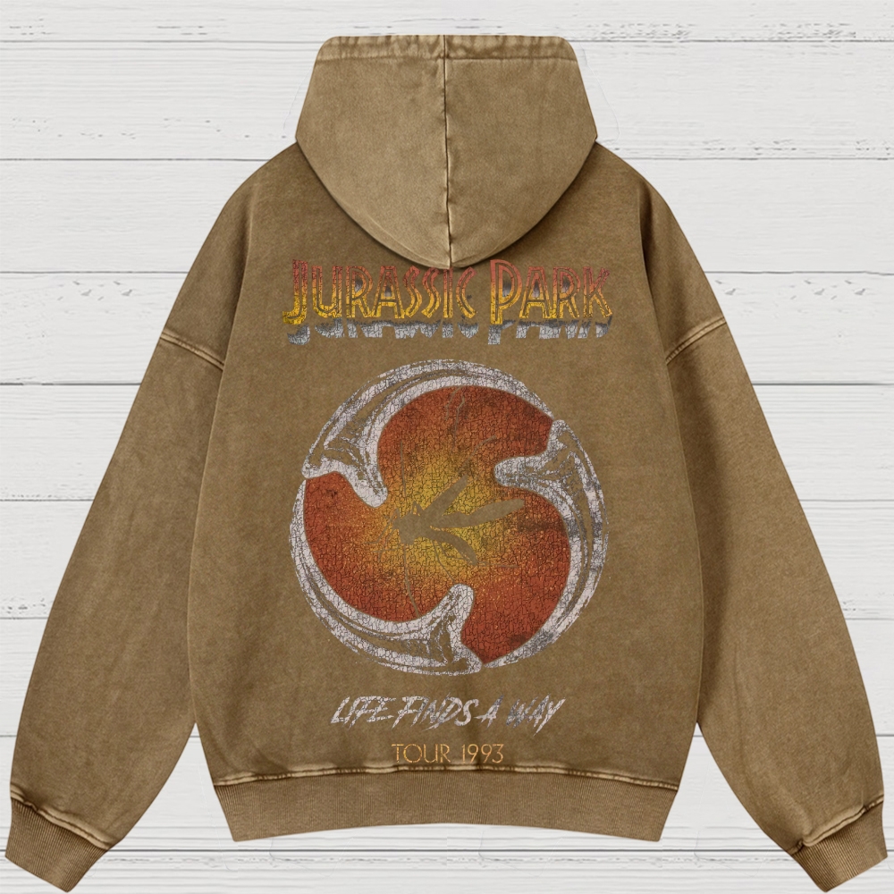 Prehistoric Insect & Slogan Graphic Retro Washed Hoodies