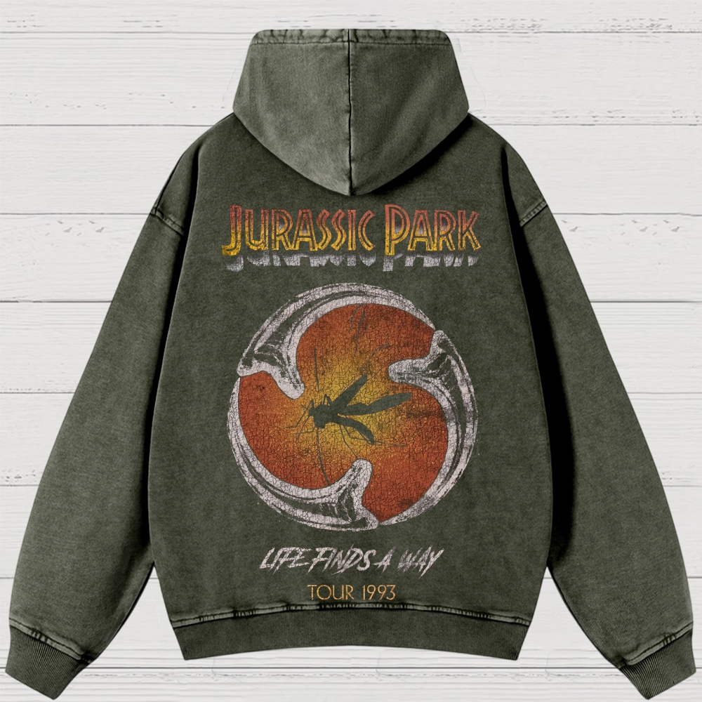 Prehistoric Insect & Slogan Graphic Retro Washed Hoodies