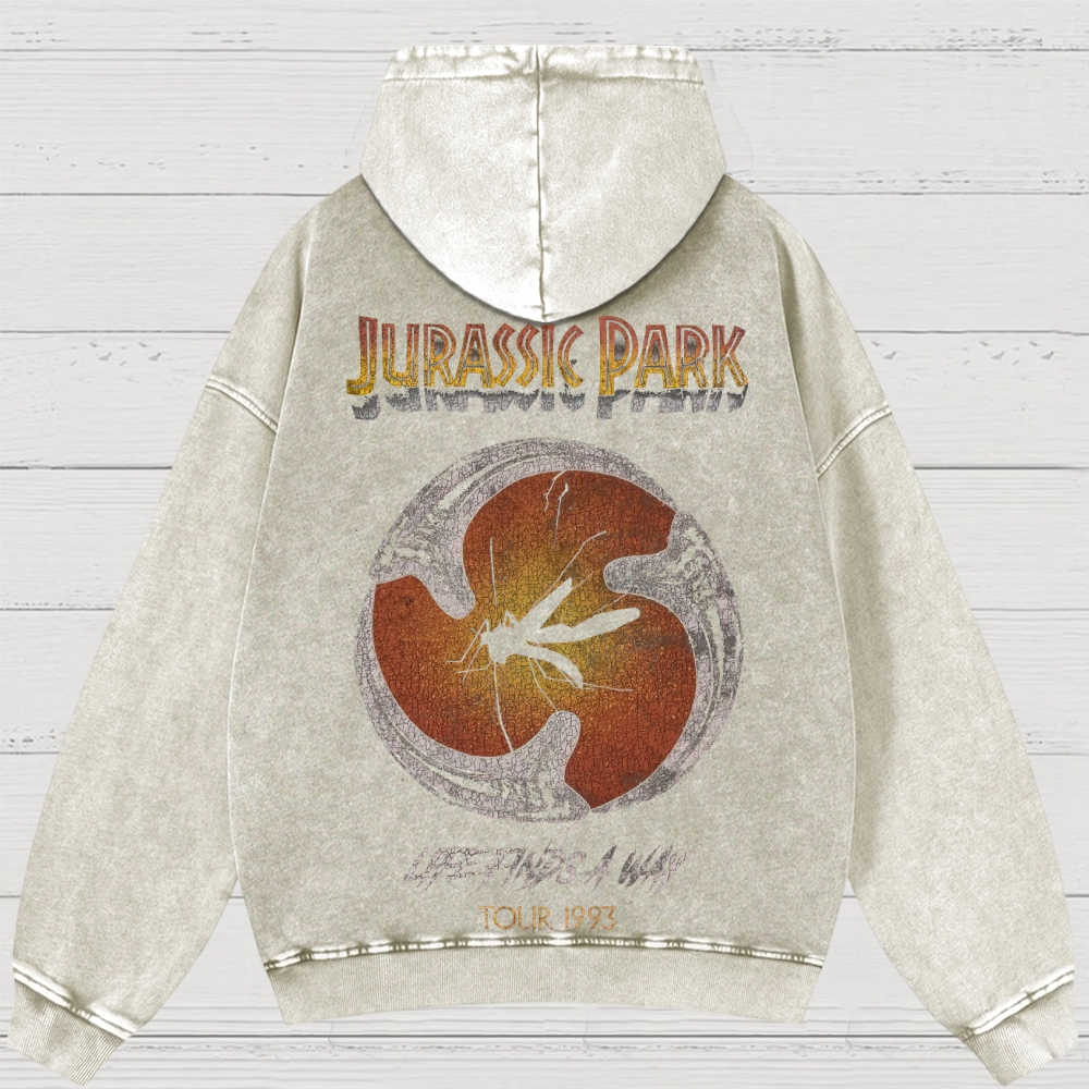 Prehistoric Insect & Slogan Graphic Retro Washed Hoodies