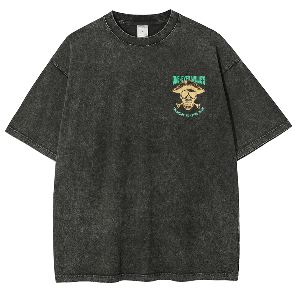 Retro Treasure Hunting & Pirate Ship Graphic Washed T-Shirt