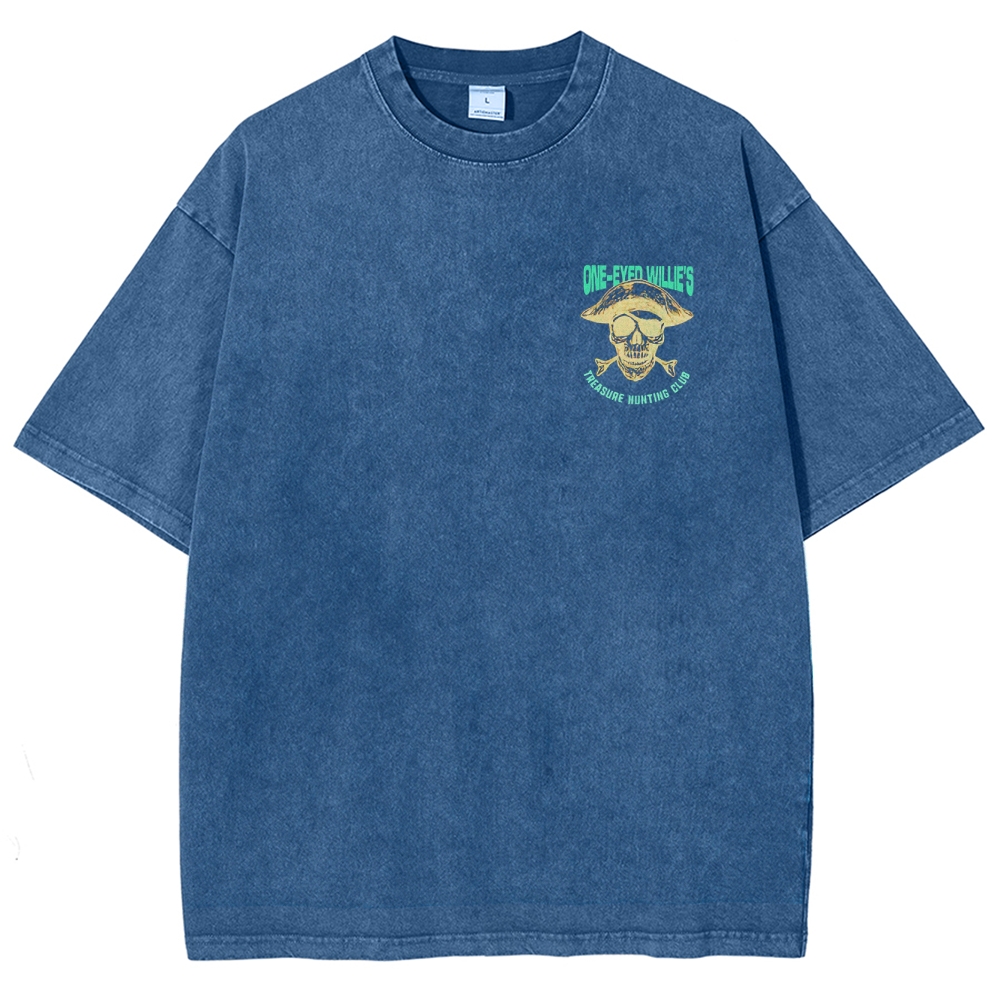 Retro Treasure Hunting & Pirate Ship Graphic Washed T-Shirt