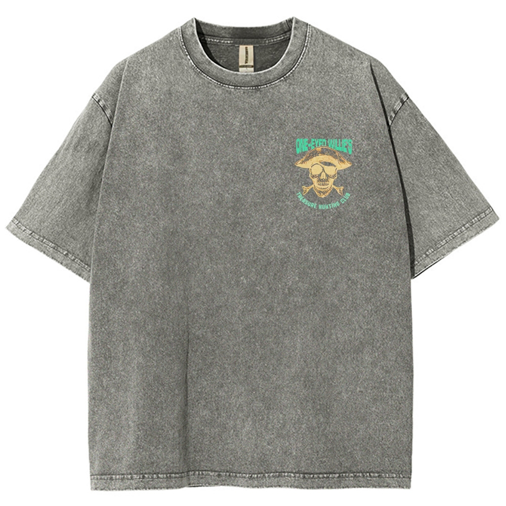 Retro Treasure Hunting & Pirate Ship Graphic Washed T-Shirt