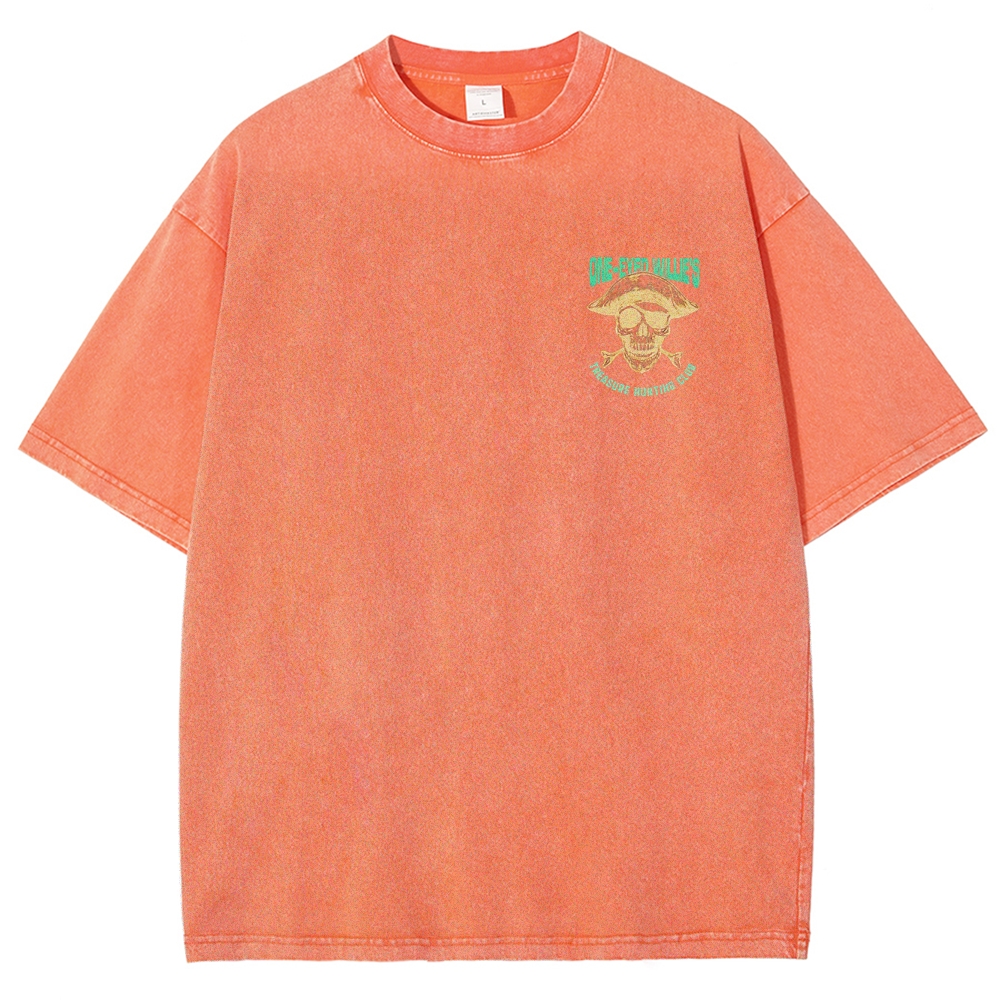 Retro Treasure Hunting & Pirate Ship Graphic Washed T-Shirt