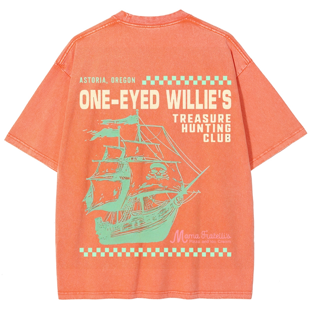 Retro Treasure Hunting & Pirate Ship Graphic Washed T-Shirt