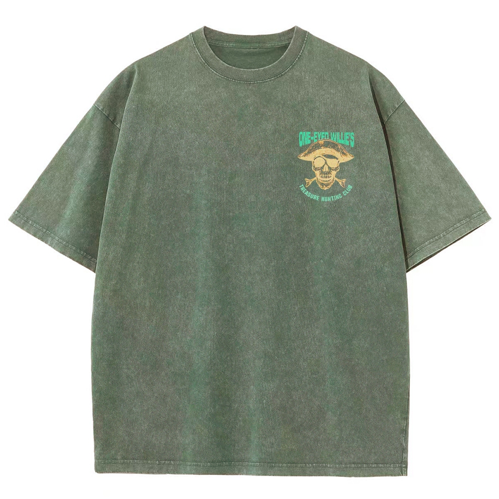 Retro Treasure Hunting & Pirate Ship Graphic Washed T-Shirt
