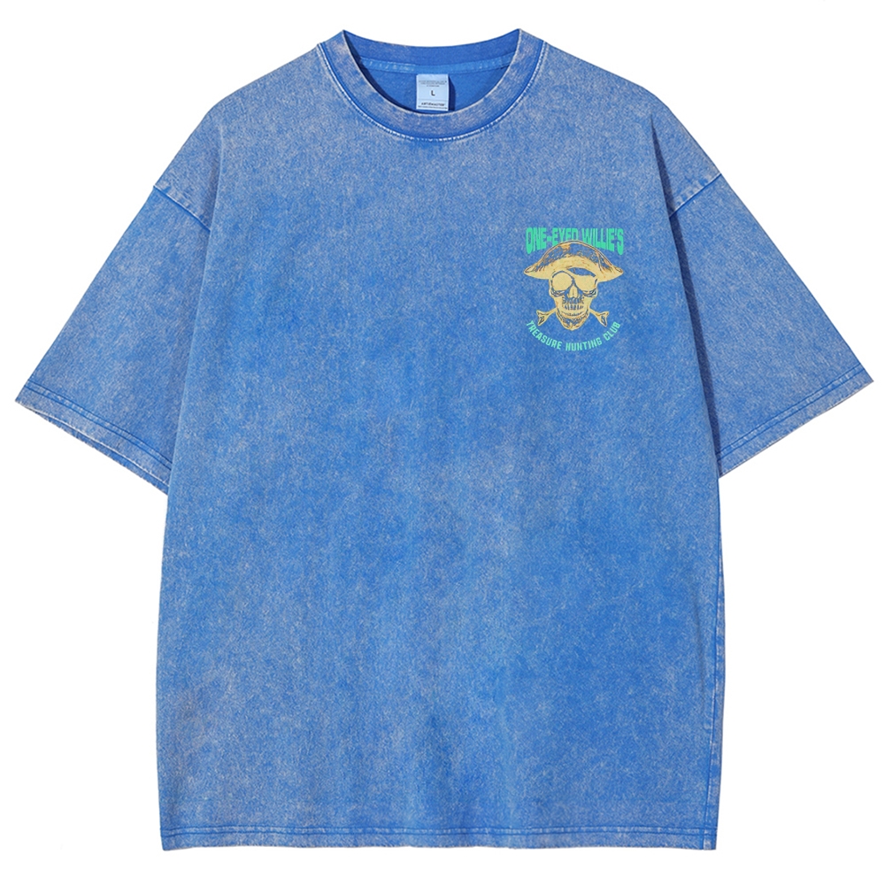 Retro Treasure Hunting & Pirate Ship Graphic Washed T-Shirt