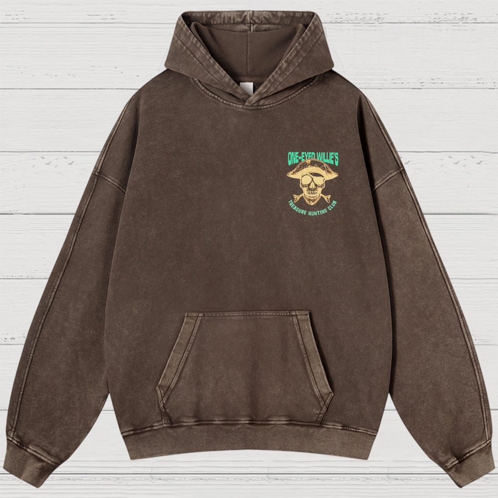Retro Treasure Hunting & Pirate Ship Graphic Washed Hoodies